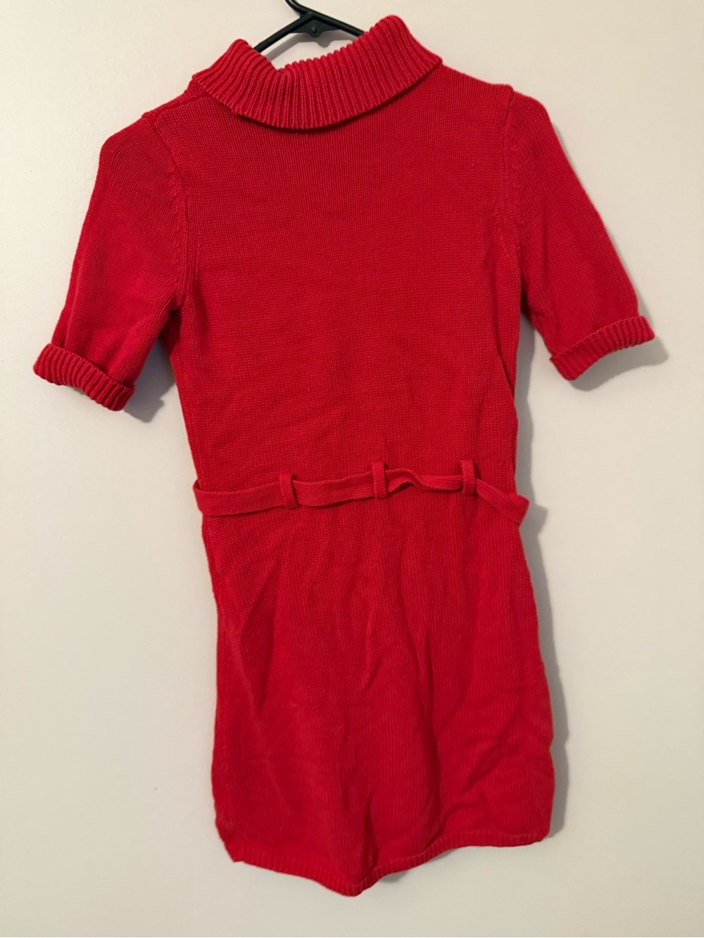 Bright Red Short-Sleeve Knit Romper with Turtleneck